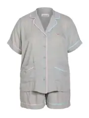 PETER ALEXANDER WOMENS GREY VISCOSE SHIRT TOP + SHORTS PJ SET 1+ 16-18