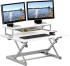 SHW Height Adjustable Standing Desk Converter with Pneumatic Lift and Monitor...