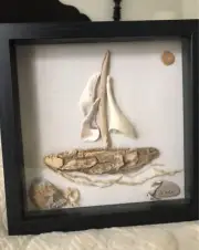 Pebble Art - ‘Sail Away’ - Shadow box - Handmade Beach Art