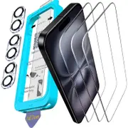 Ferilinso Full Coverage 3 Pack Screen Protector for iPhone 16 [Phone Case fit], 3 Tempered Glass Camera Lens Protector Accessories for Apple