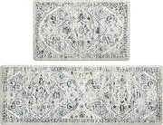 Ileading Kitchen Anti Fatigue Mat Set of 2 Non Skid Waterproof Cushioned Kitchen Floor Mat Vintage Comfort Standing Desk Office Mat Farmhouse Kitchen Runner Mat for Laundry Blue
