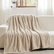 NEWCOSPLAY Fleece Throw Blanket 3D Waffle Checkered Linen Blanket for Couch Super Soft Cozy Warm All Seasons Use (Linen Waffle Checkered, Throw(50"x70"))