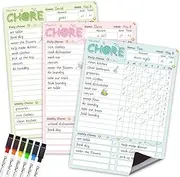 CLEVER CLEAN Magnetic Dry Erase Chore Chart - 8.5"x12" Behavior Responsibility Chore Board for Kids, Teenagers - 6 Extra Fine Point Markers Included - Shipped Flat 3 Pcs Blue Pink & Green