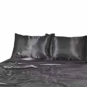 Grey 1000TC Silk Satin Single KS Double Queen King Fitted Flat Pillowcase Sheet Set