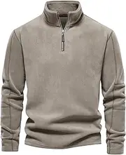 [Ausing] Men Fleece Jackets Plus Size Long Sleeve Sweatshirts Casual Quarter Zip Jumper Comfort Stand Collar Sweatshirt Warm Simple Stretch Jumpers S-XXL