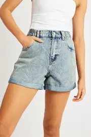 Denim Relaxed Short High Rise Elastic Waist - Size 6, Women's Relaxed Short