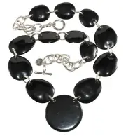 Armani LONG Necklace Modernist Black Resin Silver Tone Modern Style