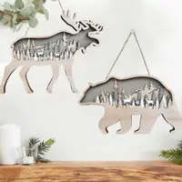 在飛比找ETMall東森購物網優惠-聖誕木質動物掛飾 棕熊/麋鹿裝飾
