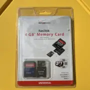 Sandisk 4 GB Micro SD Memory Card with 2 Adapters Verizon Wireless NEW SEALED