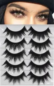 5 Pairs FALSE EYELASHES EYE LASH MINK WISPY LONG WISPIES CASE NATURAL THICK 3D