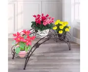 Outdoor Indoor Pot Plant Stand Garden Decor Flower Rack Wrought Iron Arch Bronze