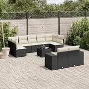 10 Piece Garden Sofa Set with Cushions Black Poly Rattan,Outdoor Furniture Sets-3223025