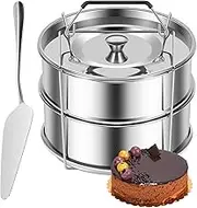 2-Tiers Stainless Steel Steamer Large-Capacity Steamer Insert Pans Versatile Pot-in-Pot Baking Pan with Lids Food-Grade Stackable Steamer Insert Pans for Cooker 7(Silver)