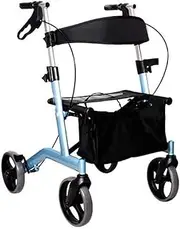 Four Wheeled Rollator Walking Aid in Aluminium Seat and Shopping Basket Foldable Walkers for Elderly Walking Frames with Brakes Interesting