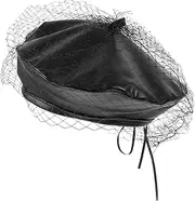 [ROMISBABA] Retro Mesh Veil Beret Hat Women's French Hat Elegant Painter Cap for Special Occasions Black