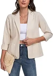 [YOUNIFIZ] Women's Linen Blazers Casual Long Sleeve Lightweight Lapel Button Front Work Office Jackets Blazer with Pockets
