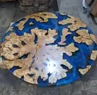 Custom-Made Blue Epoxy Resin Round Coffee Table | Handmade Solid Walnut Wood