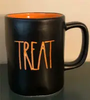 Magenta Rae Dunn TREAT TRICK Halloween MUG M Stamp Black Matte Orange LL RARE