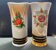 USSR 2 Porcelain Vases Order of the Patriotic War WW2 Propaganda Soviet Era