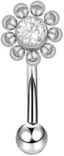 [Niaspi] 16G CZ Flower Eyebrow Rings G23 Titanium Eyebrow Piercing Jewelry Rook Cartilage Curved Barbell Earrings for Women