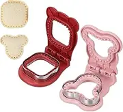 uxcell 2 Pack Crustless Sandwich Cutter, Square/Bear Shape Uncrustable Sandwich Maker Sealer Press Bread Cookie Cutter and Sealer for DIY Breakfast Lunch Afternoon Tea (Red/Pink)