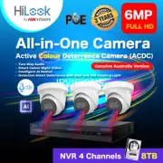 6MP Hilook By Hikvision : 4K NVR 4 Channels+8TB HDD+3 pcs. IP Camera Color