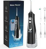 Water Flosser for Teeth Cleaning 4 Modes Rechargeable Oral Irrigator 4 Tips Powerful (Black)