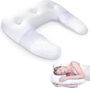 SAHEYER Side Sleeper Pillows for Adults, U Shaped Body Pillow for Pain Relief, Orthopedic Memory Foam Shoulder Pillow for Side,Stomach, Back, Arm with Removable Washable Cover (Upgraded Version),White