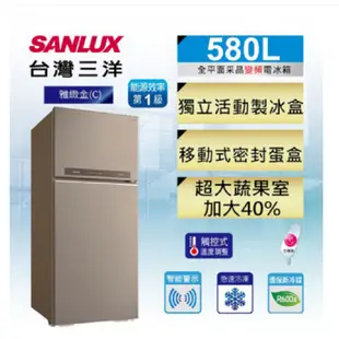 SANLUX 三洋 580公升 雙門 變頻 電冰箱 SR-C580BV1B