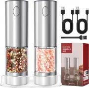 Electric Salt and Pepper Grinder Set Rechargeable Mills with Storage Base, White
