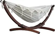 Double Cotton Hammock with Solid Pine Stand (260cm) - Natural with Fringe