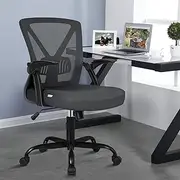 ALFORDSON Mesh Office Chair with Tilt and Height Adjustment, Mid-Back Executive Swivel Fabric Chair with Lumbar Support & Flip-Up Armrest, Gaming Racing Computer Desk Chair for Home Office, Dark Grey