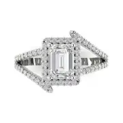 14K White Gold Halo Anniversary Ring, 1.935 ct Emerald Cut Simulated Diamond