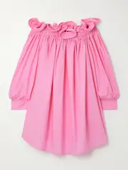 [AZ FACTORY] AZ FACTORY - + Lutz Huelle Theodora Off-the-shoulder Ruffled Cotton-poplin Mini Dress - Pink - large large Pink