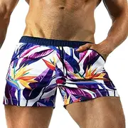 [Aosufei] Men's Woven Breathable Board Shorts 3" Casual Quick Dry Sports Shorts Elastic Waist Lightweiht Swim Shorts