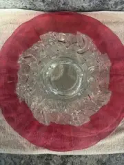 Vtg Large Indiana Glass Cranberry Pink Flash Footed Platter Cake Plate 13 1/2”