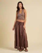 [Rhythm] Rhythm Women's Classic Tiered Maxi Skirt in Chocolate Brown Size 8 8 Chocolate Brown
