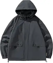 [SWJGLITTR] Men's Sports Hooded Jacket Running Hiking Color Block Coat Hooded Lightweight Outdoor Patchwork Windproof Coat, Dark Gray, X-Large