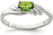 [JewelryWeb] 925 Sterling Silver Polished Solid Back Lime Green Oval CZ Simulated Diamond Ring Band Style-Ring for Women