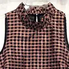 New J. Crew Sleeveless Top Black Rose Gold Metallic Gingham Ruffle Neck XS