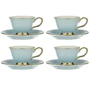 4x Ashdene New Bone China Ripple Cup & Saucer Set Tea/Coffee Mug Powder Blue