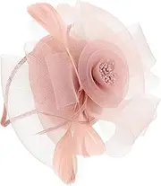 [VICASKY] Fascinator Headband for Women Elegant Vintage Cocktail Party Accessory with Mesh Veil and Plume for Tea Parties Weddings and Special Events Oatmeal Color
