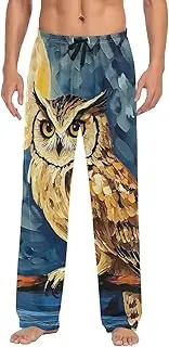 [XYMZR] Owl Moon Oil Painting Men's Pajama Bottoms Lounge Pajama Pants Sleep Bottoms with Pockets for Men S