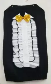 Fab Dog Large (18") Ruffled Tuxedo Sweater W Gold Bow Tie NWT