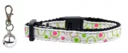 White Retro Nylon Ribbon Cat Collar with Silver Bell for Pets