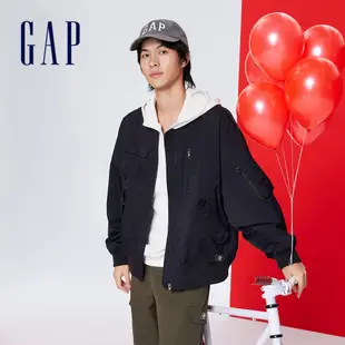 Gap 男女同款Logo立領工裝飛行外套-黑色(876979)