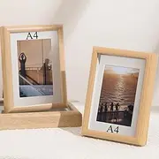 2 Pack Photo Frames A4 Picture Frame with Mat,Wall Hange and Table Decor for Home, Office,Gallery（Natural）
