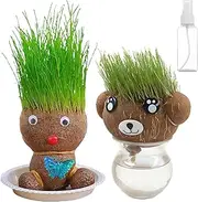 Pack of 2 Grass Head, Flower Pot Head Grass Head Hair Growth Toy with Tray Mini Bonsai Grass Head Figure Dolls for Birthday Holiday Mother's Day Friends Lovers Family Members