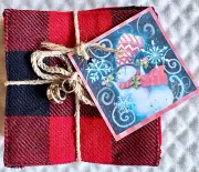 New Christmas Red & Black Buffalo Check Plaid Fabric Coasters Set of 6