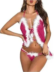 [Generic] Satin Chemise Lingerie for Women Plus Size V Neck Christmas Erotic Lingerie Plus Size Negligee 3X (Hot Pink #5, XL)